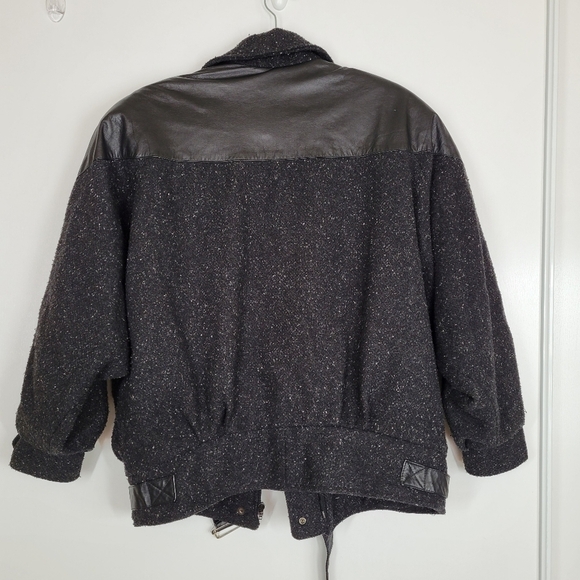 Ada Paris Vintage 1980s Fleck Wool Leather Bomber Jacket 9/10 Biker Glam Rock - Picture 8 of 17